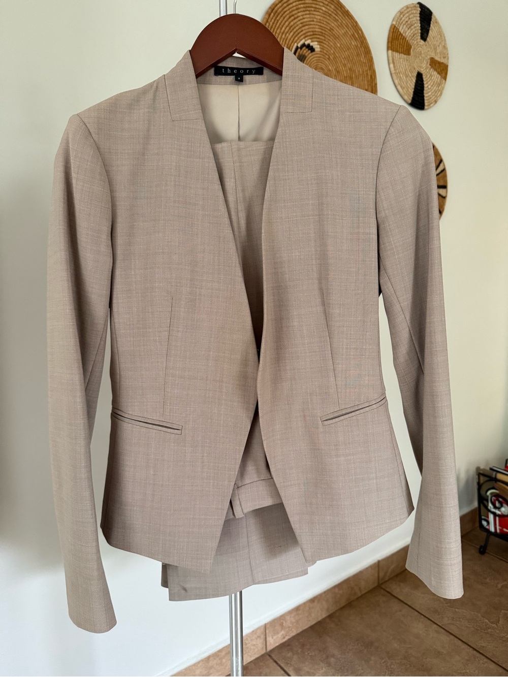 Theory Light Beige Women's Blazer - Open-Front Tailored Jacket
